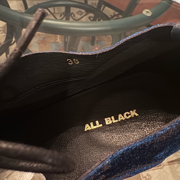 Blue Floral Velvet & Leather Oxfords by ALLBLACK - Picture 7 of 7